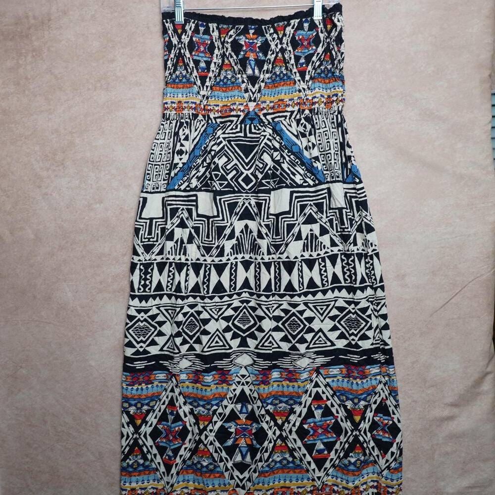 Angie Tribal Maxi Dress Smocked Bust Y2K